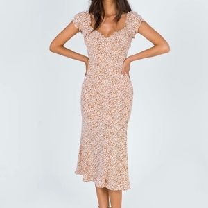 Princess Polly Floral Midi Dress - Cream and Brown